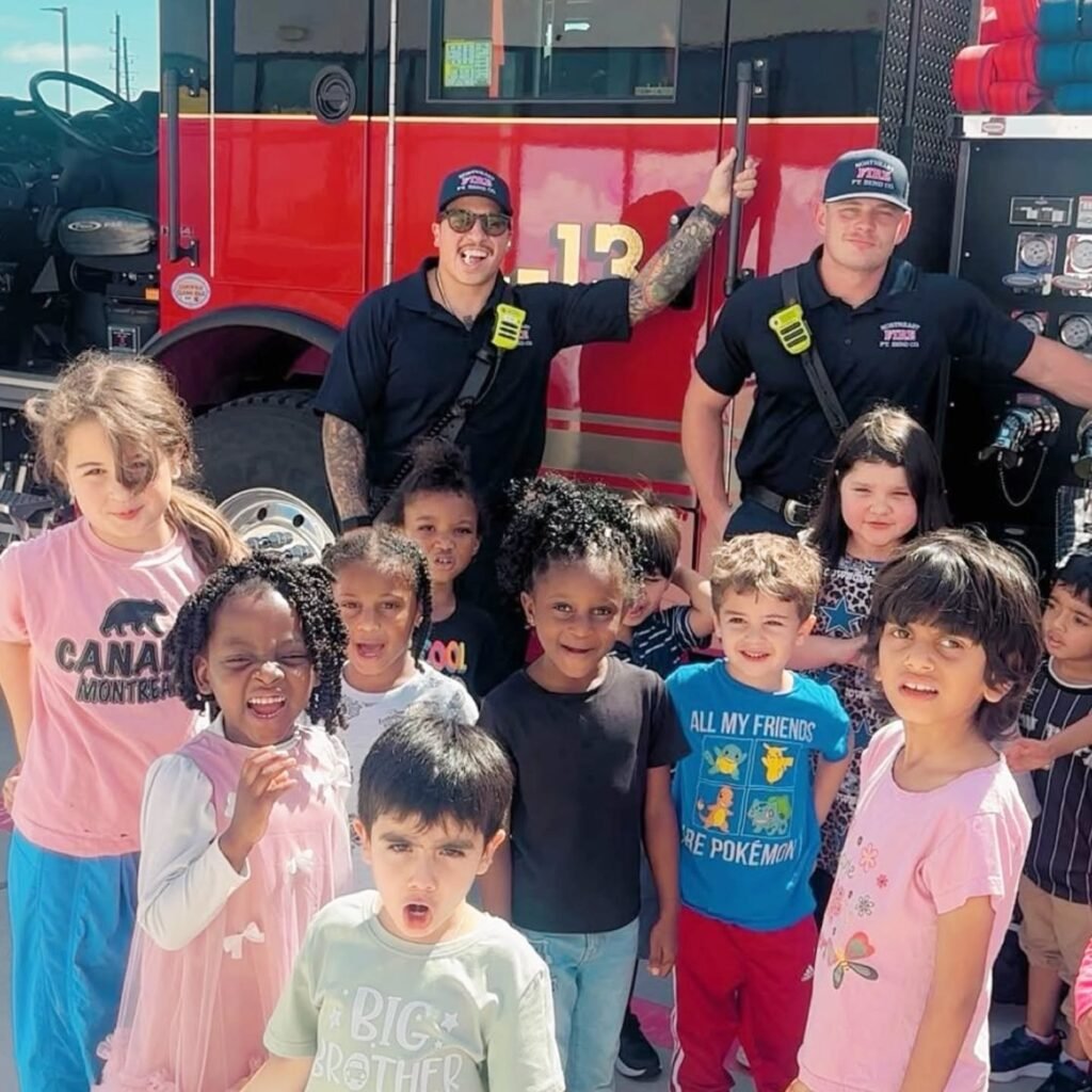 Children during a supervised fire department visit