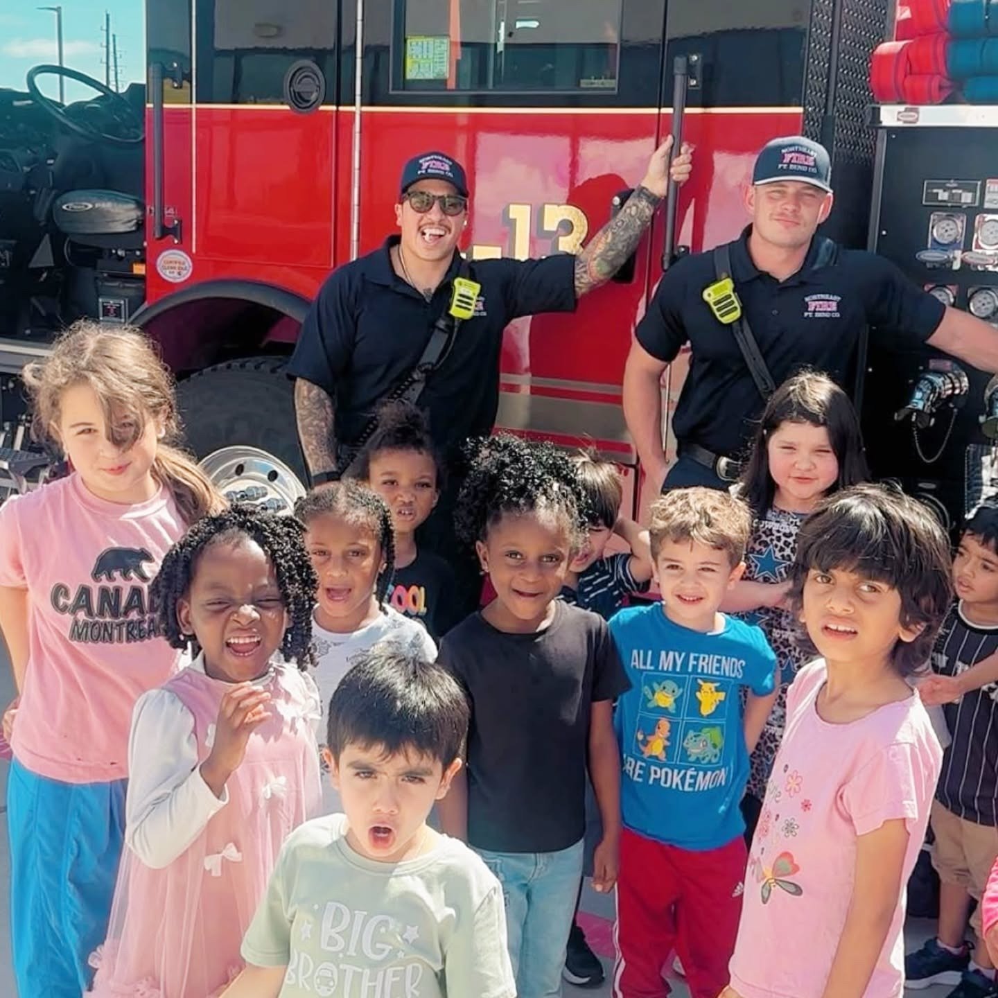 Children during a supervised fire department visit