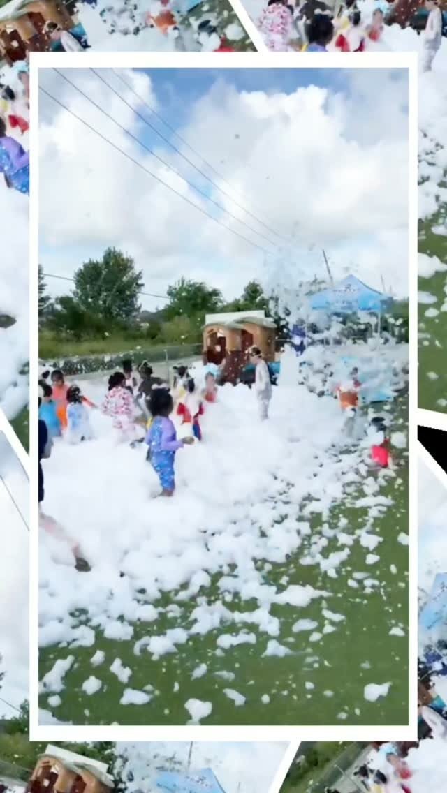 Children participating in a supervised outdoor foam activity