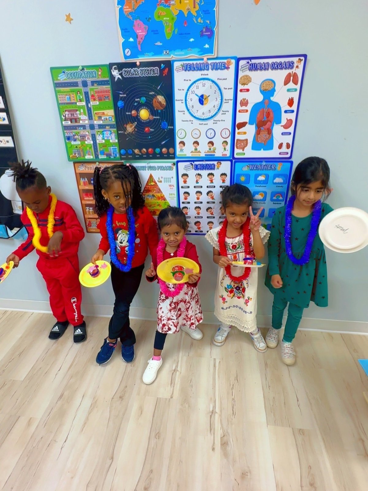 Preschool children participating in a classroom celebration